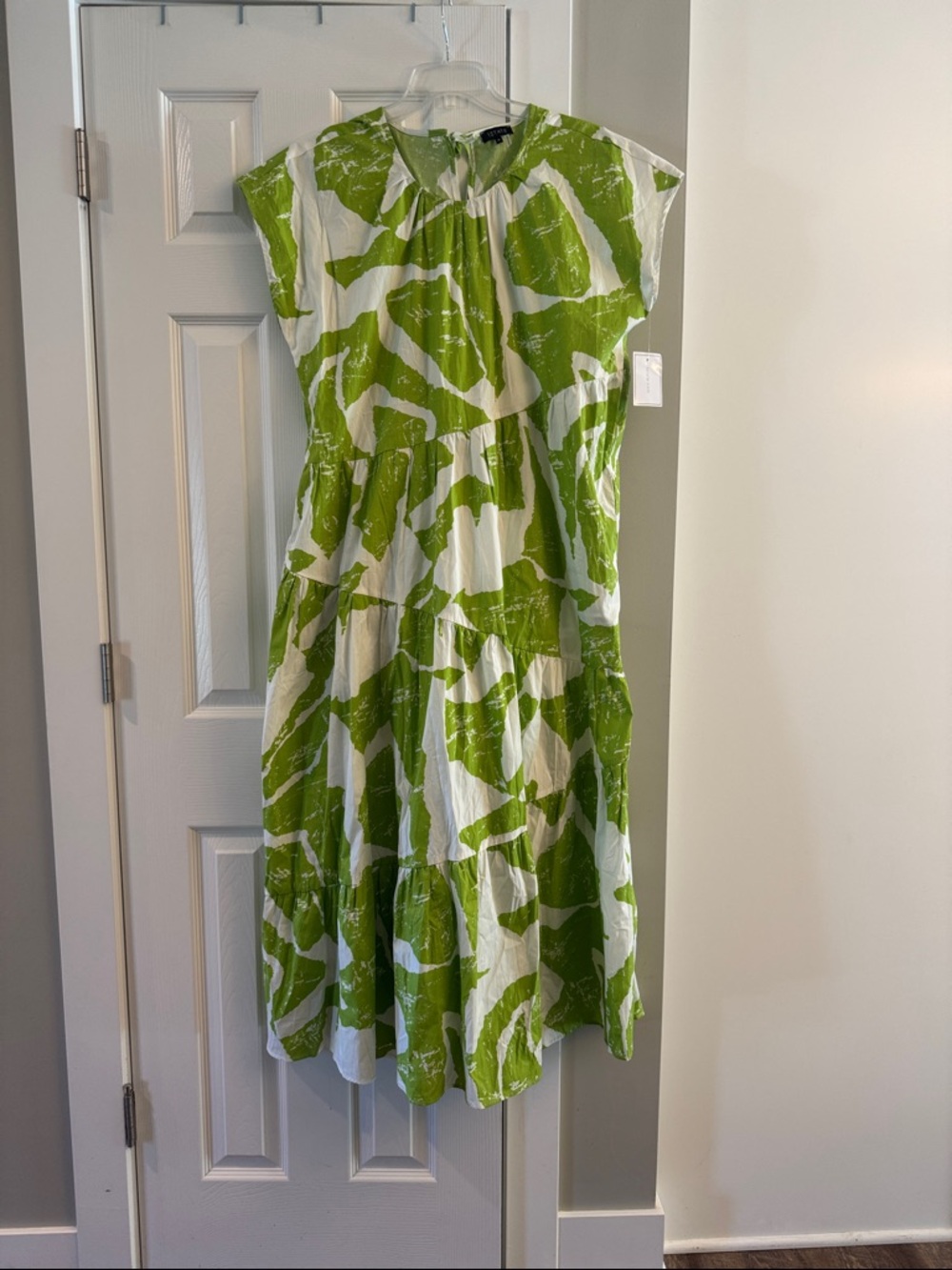 1. State Green and White Printed Tiered Dress NWT
